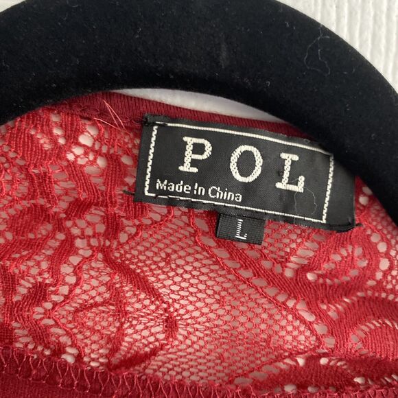 POL Women's Red Lace Long Line Open Lace Cardigan Kimono Robe Large - Picture 3 of 6